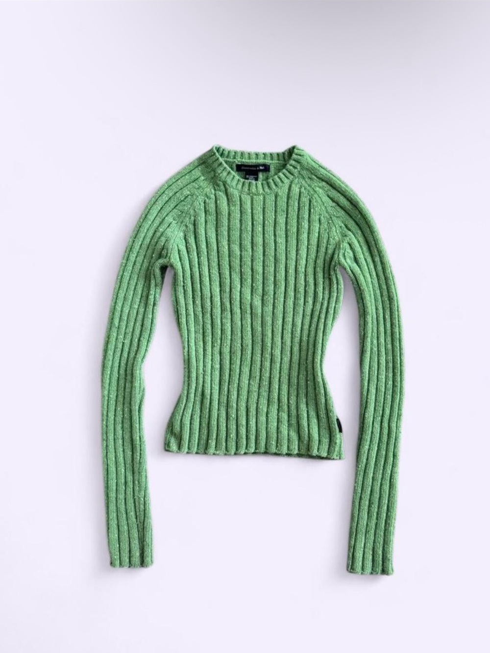 Abercrombie & Fitch Green Lambswool Ribbed Sweater Y2K Soft Knit XS Small